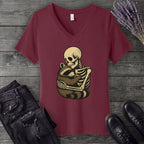Skeleton Raccoon Hug V-Neck T-Shirt