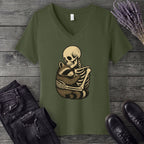 Skeleton Raccoon Hug V-Neck T-Shirt
