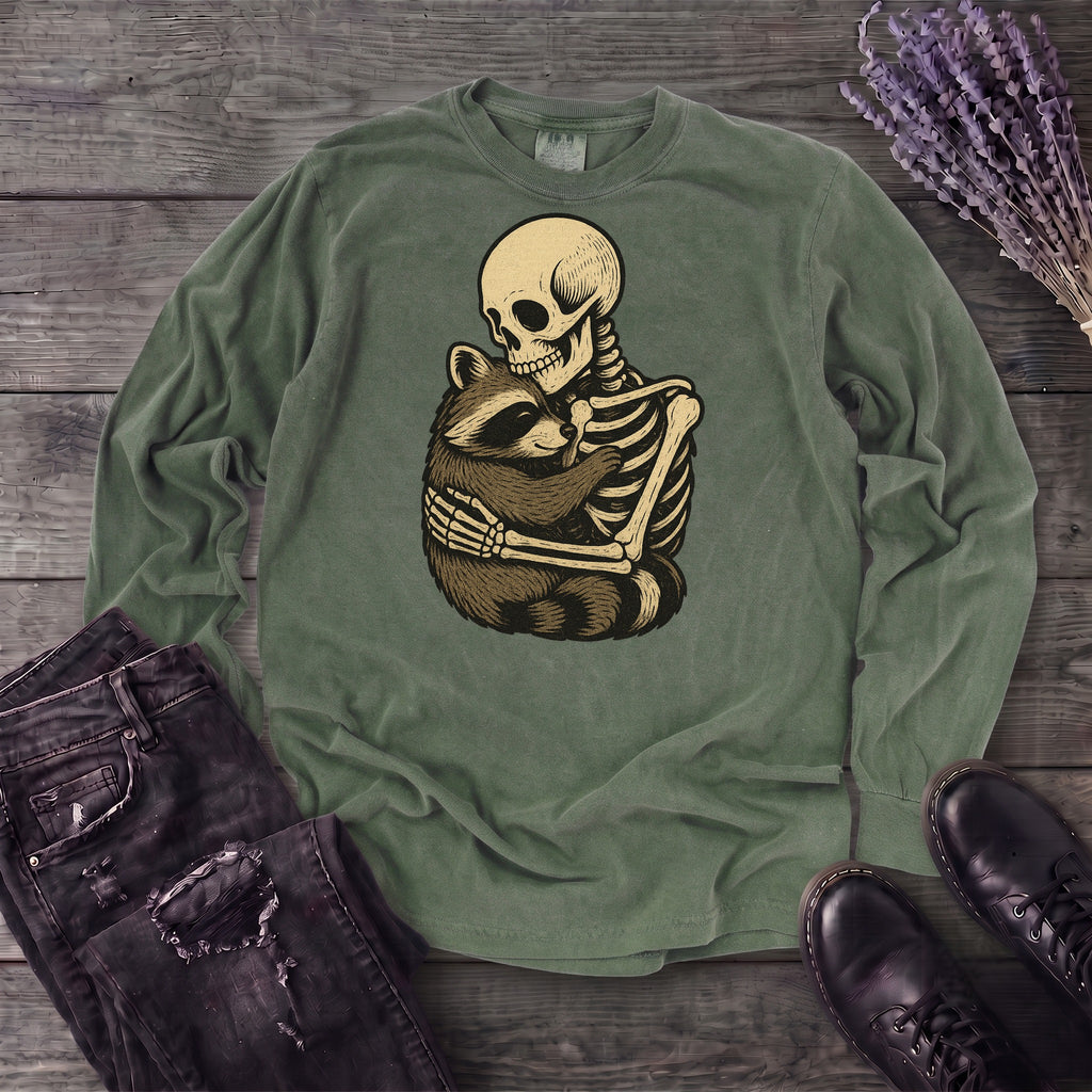 Skeleton Raccoon Hug Long Sleeve T-Shirt