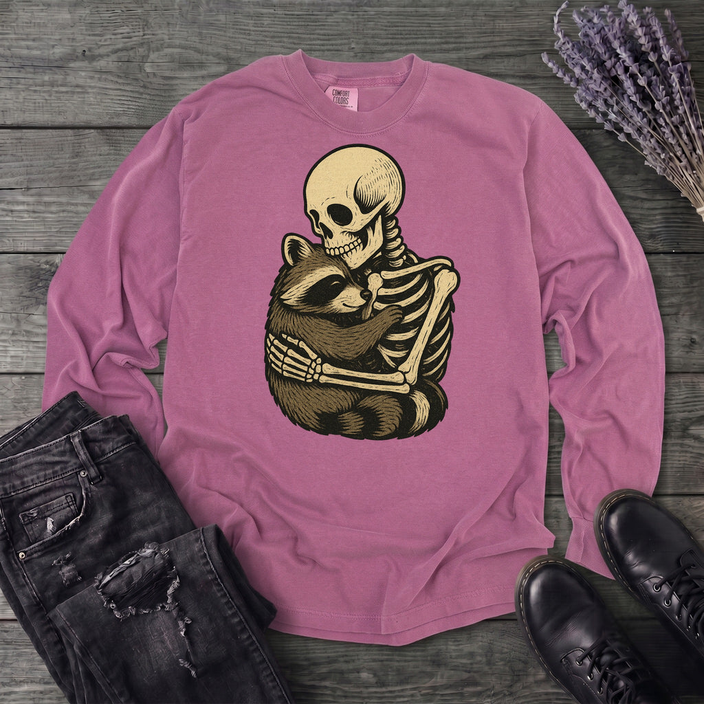 Skeleton Raccoon Hug Long Sleeve T-Shirt