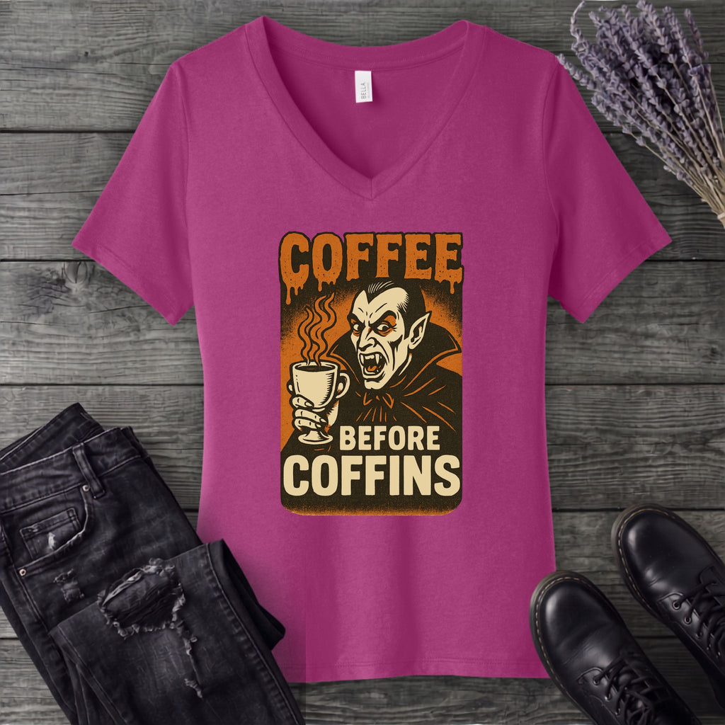 Coffee Before Coffins V-Neck T-Shirt