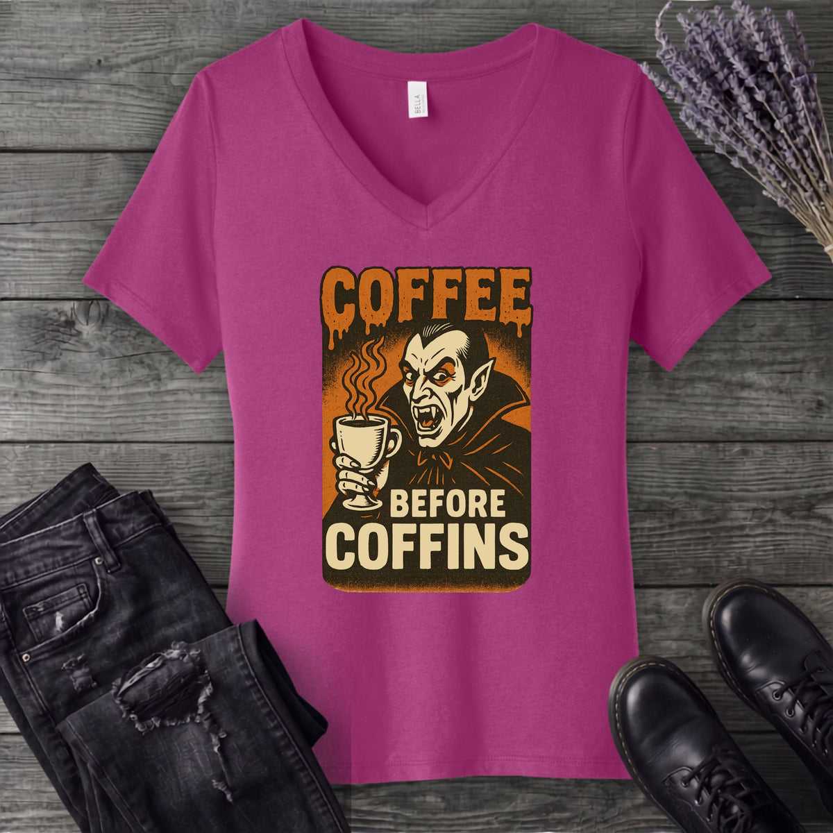 Coffee Before Coffins V-Neck T-Shirt
