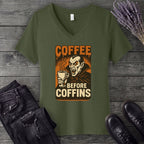 Coffee Before Coffins V-Neck T-Shirt