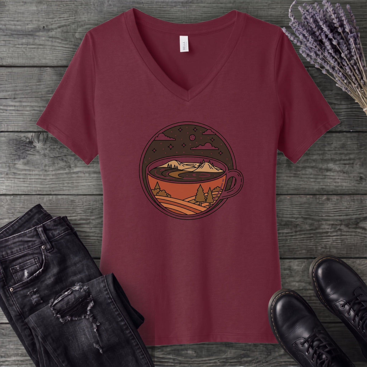 Coffee Landscape V-Neck T-Shirt
