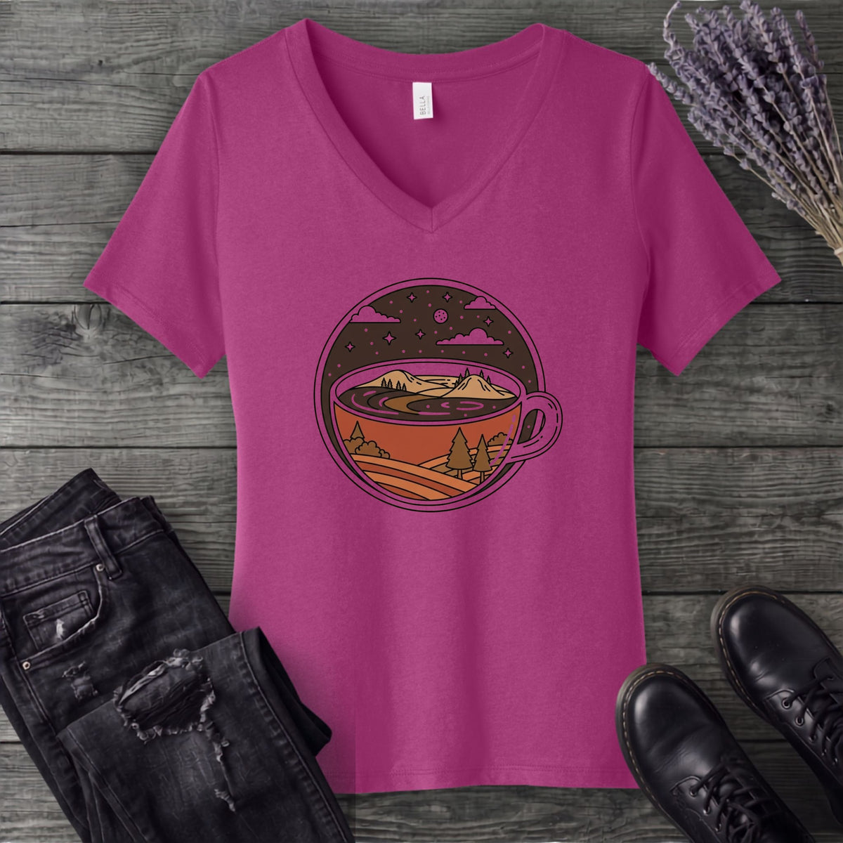 Coffee Landscape V-Neck T-Shirt