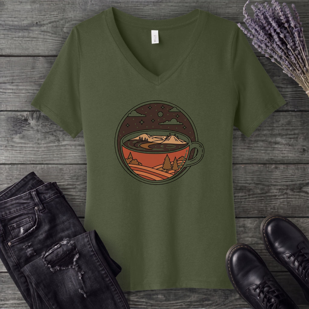 Coffee Landscape V-Neck T-Shirt