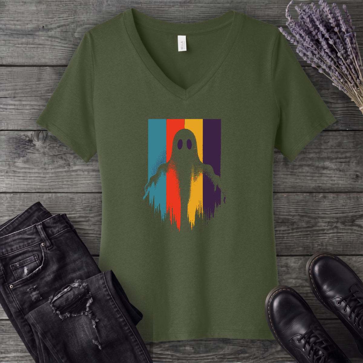 Ghost Stripe Silhouette V-Neck T-Shirt