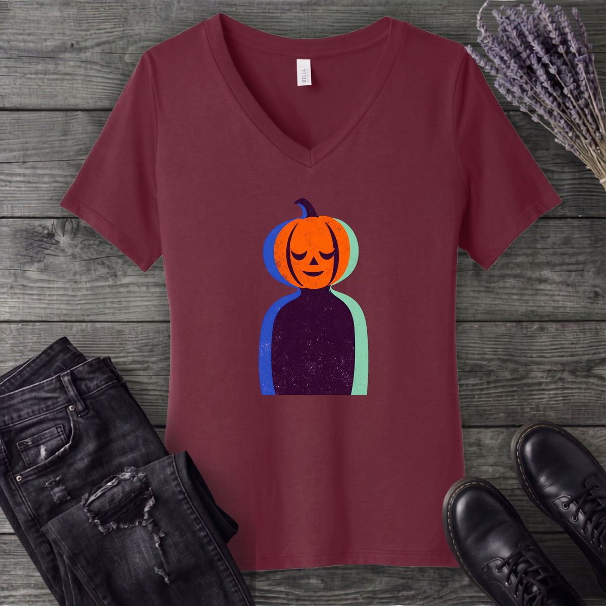 Serene Pumpkin V-Neck T-Shirt