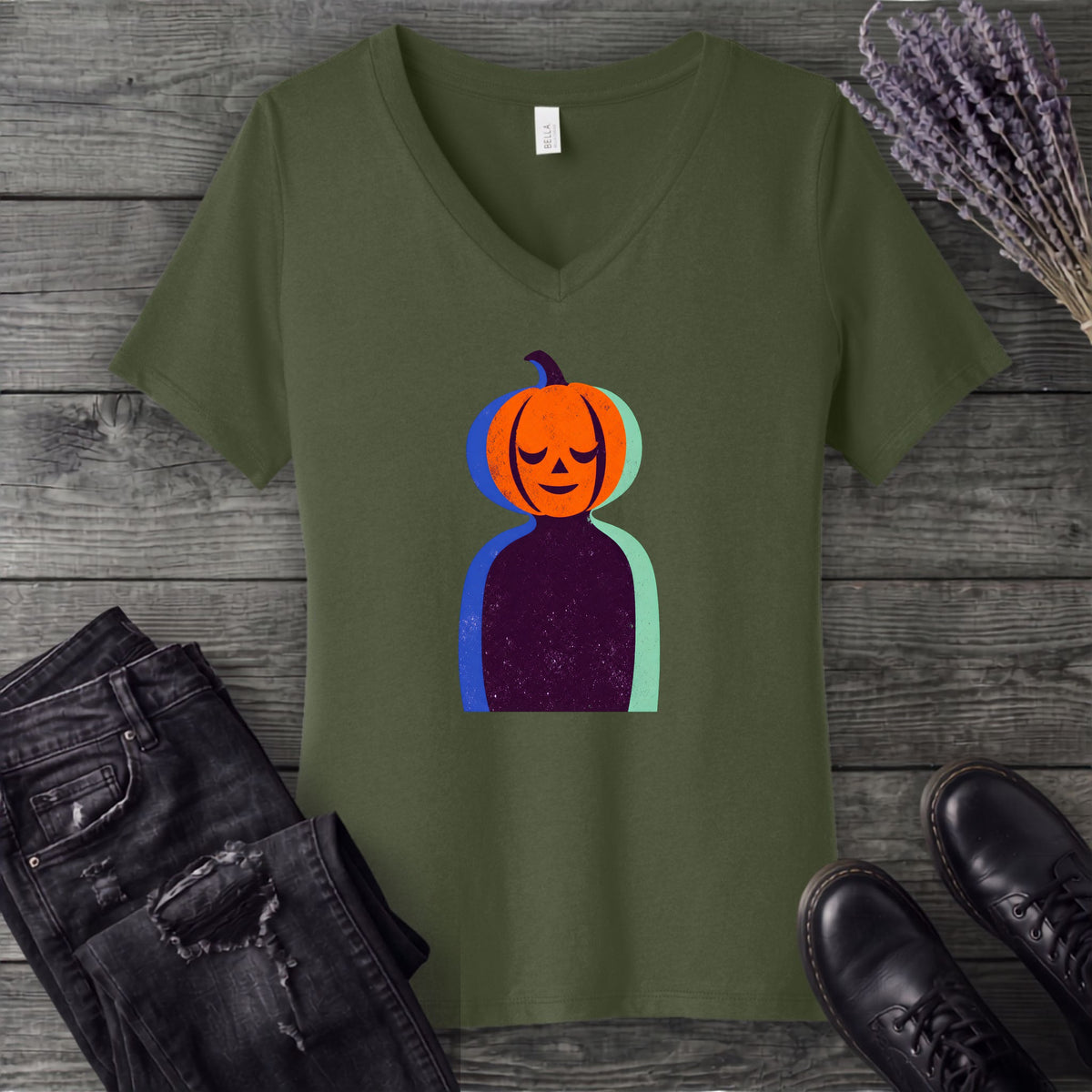 Serene Pumpkin V-Neck T-Shirt