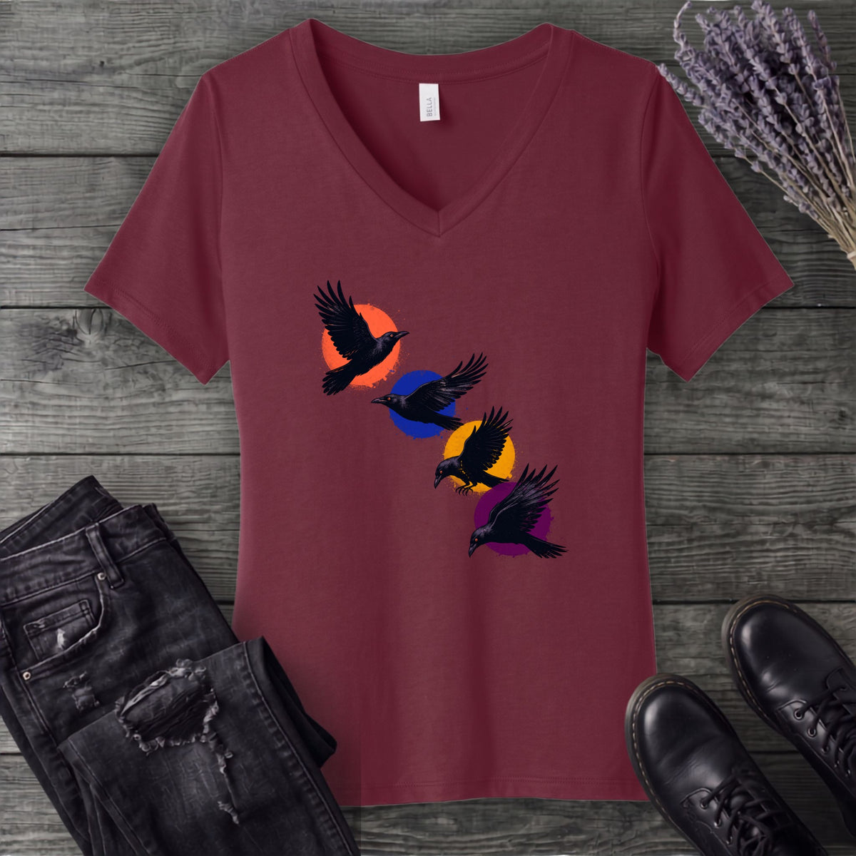 Crows In Flight V-Neck T-Shirt