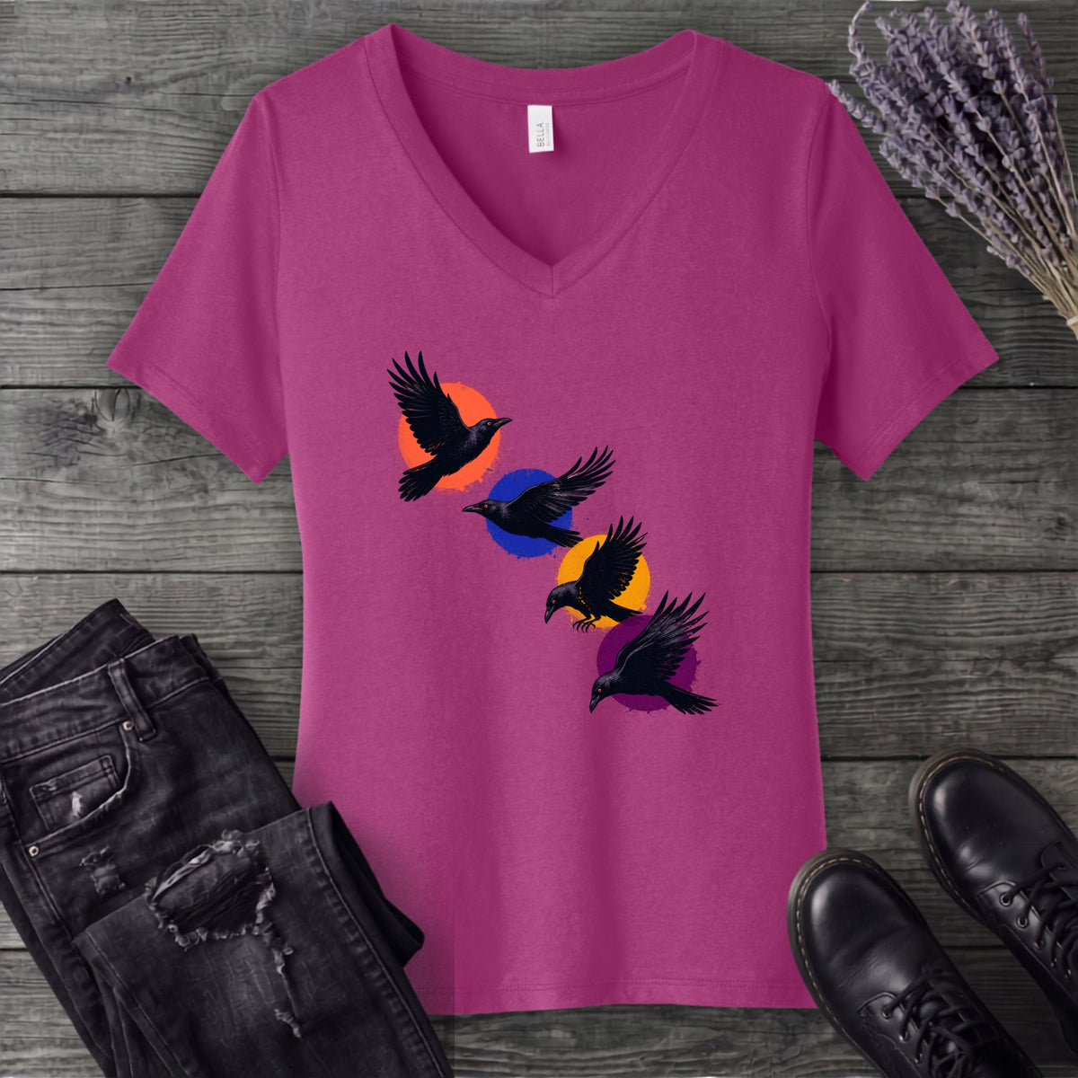 Crows In Flight V-Neck T-Shirt
