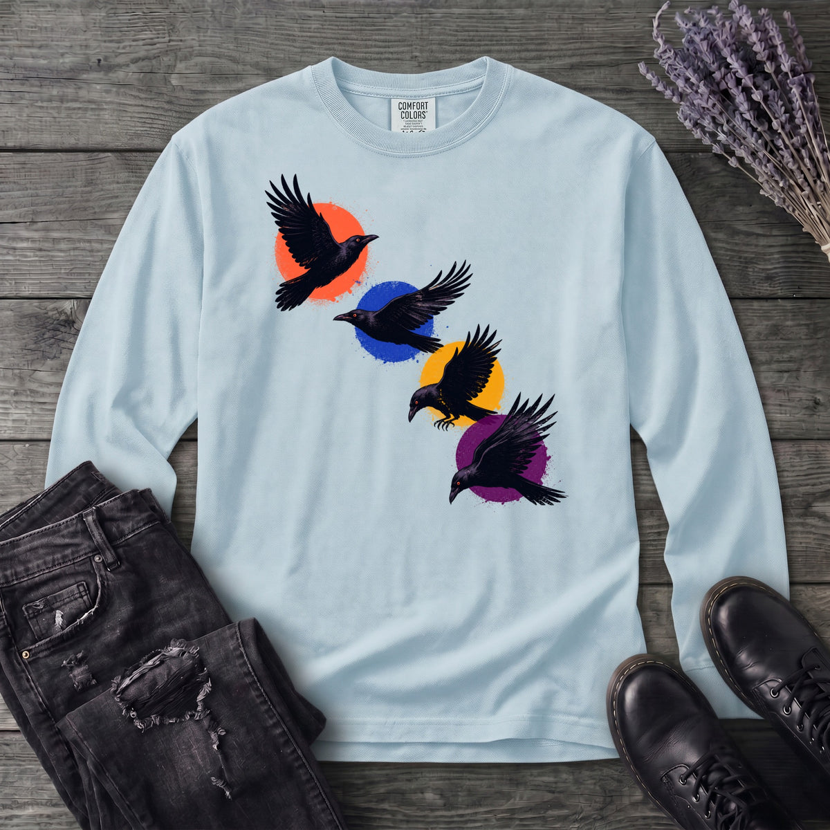 Crows In Flight Long Sleeve T-Shirt