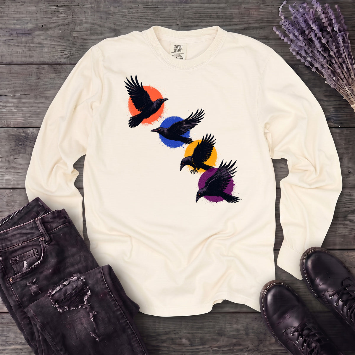 Crows In Flight Long Sleeve T-Shirt
