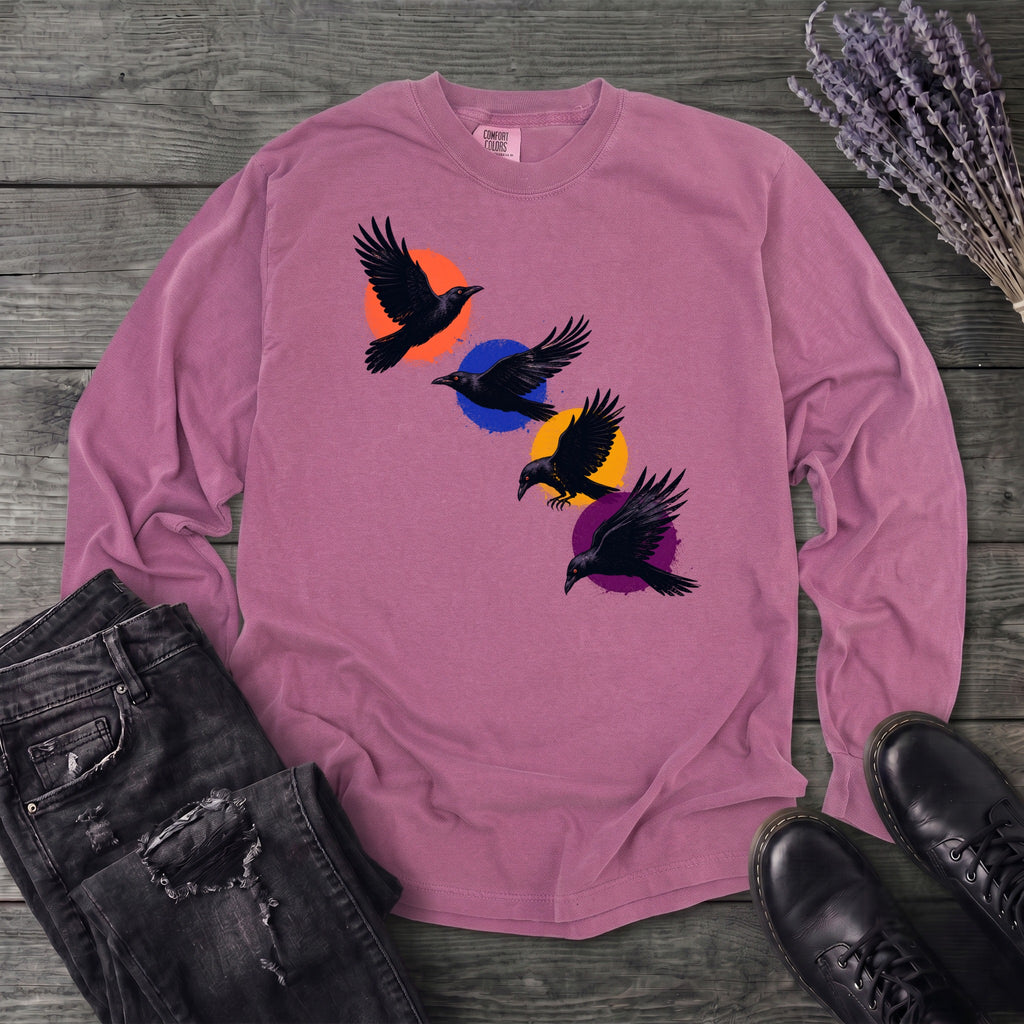 Crows In Flight Long Sleeve T-Shirt