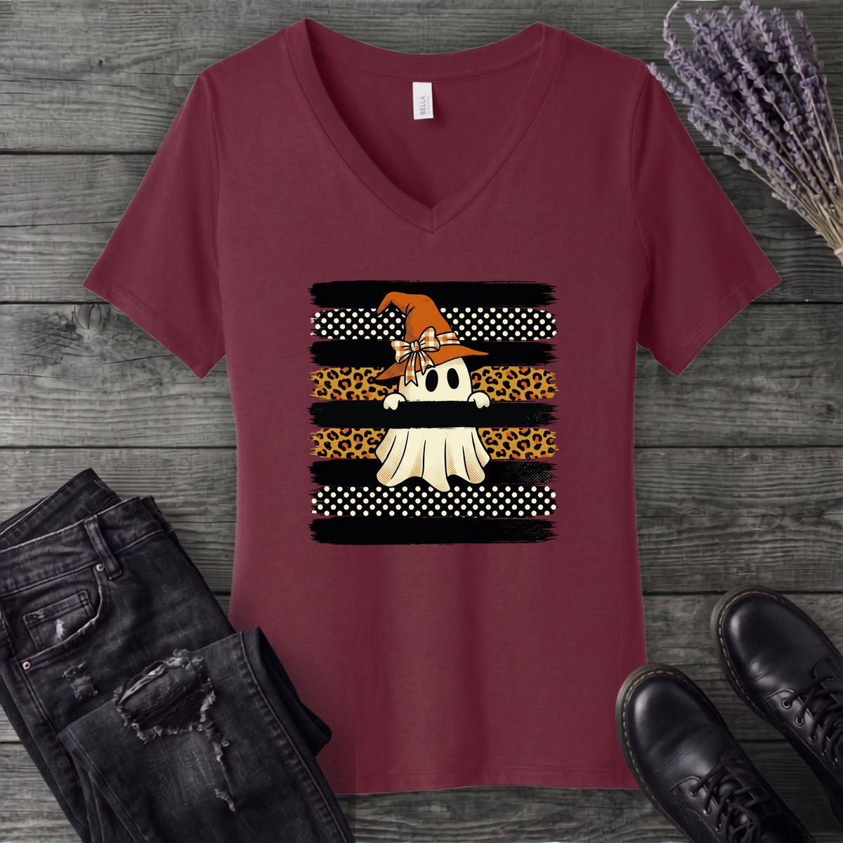 Boutique Witchy Ghost V-Neck T-Shirt