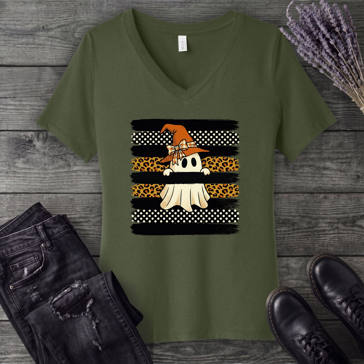Boutique Witchy Ghost V-Neck T-Shirt