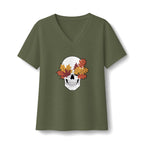 Fall Leaf Skull V-Neck T-Shirt