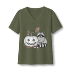 Raccoon And Pumpkin V-Neck T-Shirt