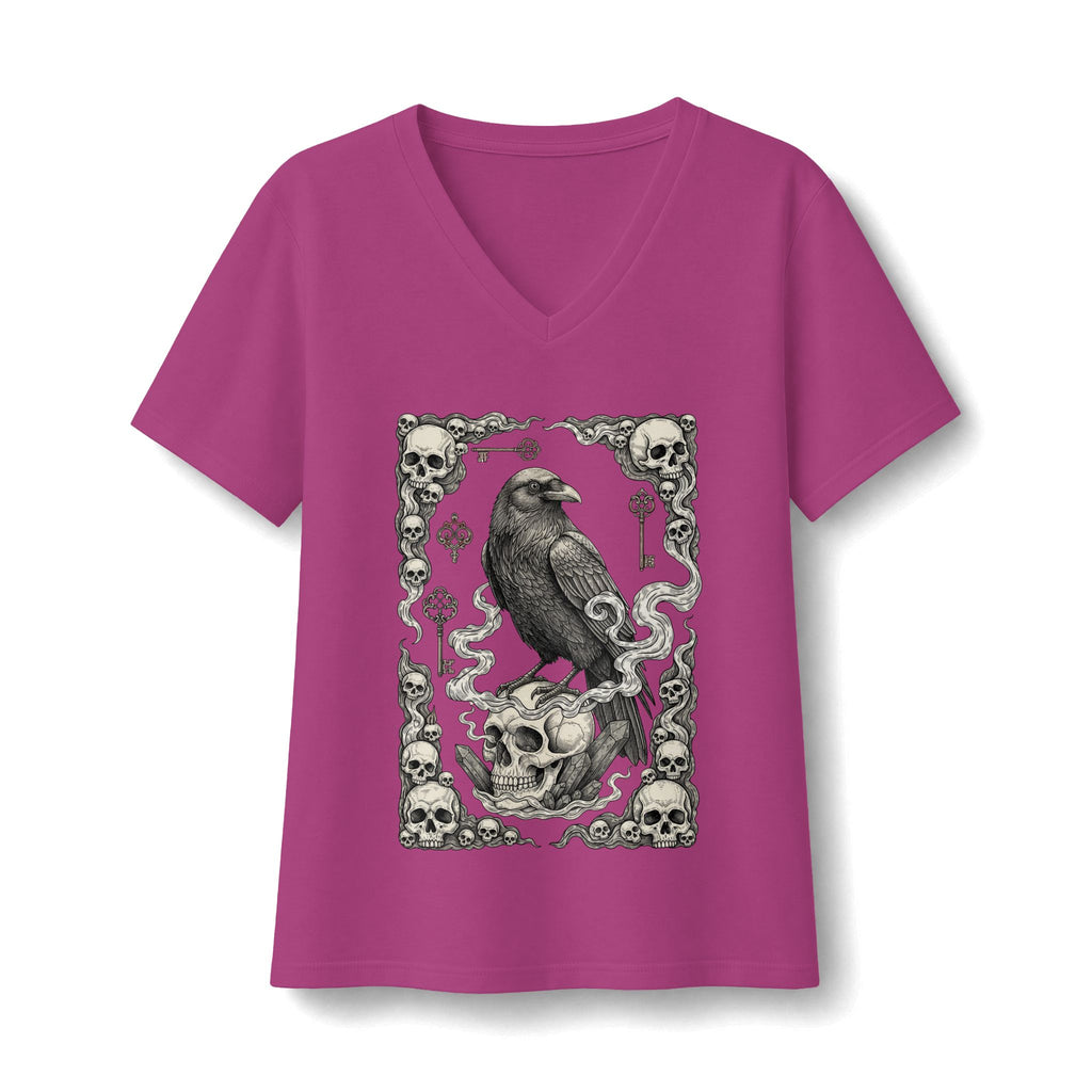 Raven Skull Card V-Neck T-Shirt
