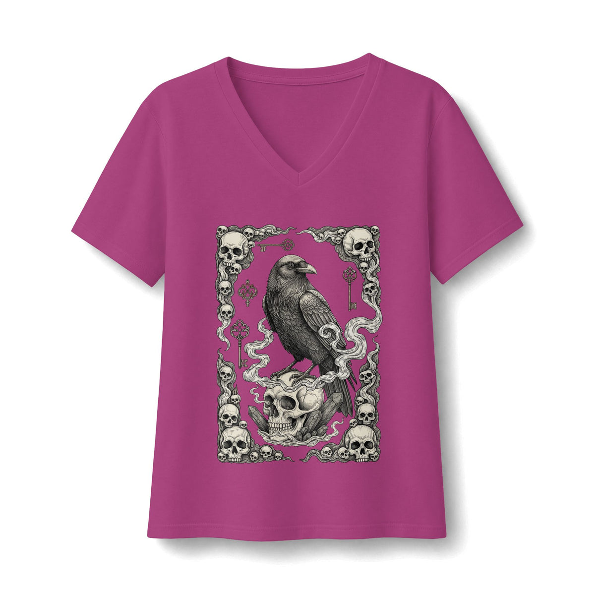 Raven Skull Card V-Neck T-Shirt