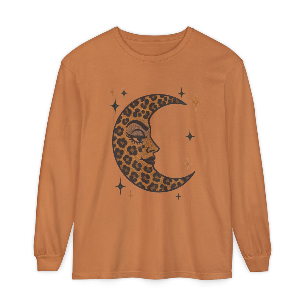 Leopard Print Crescent Moon Long Sleeve T-Shirt