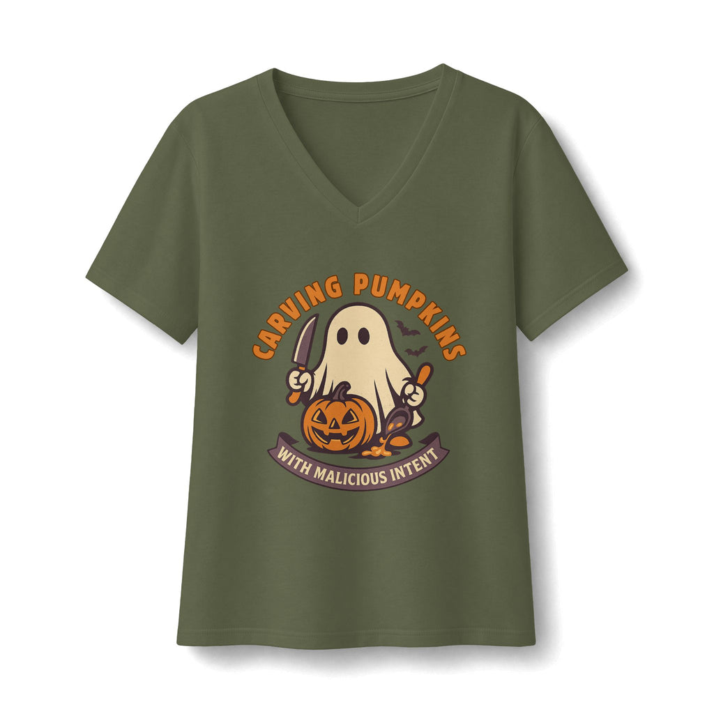 Carving Pumpkins Evolved V-Neck T-Shirt