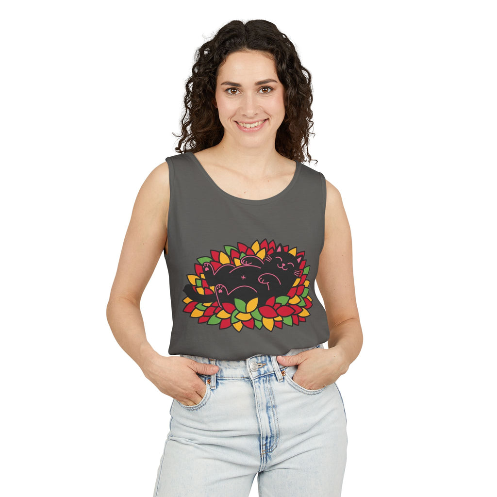 Black Cat Rolling Leaves Tank Top