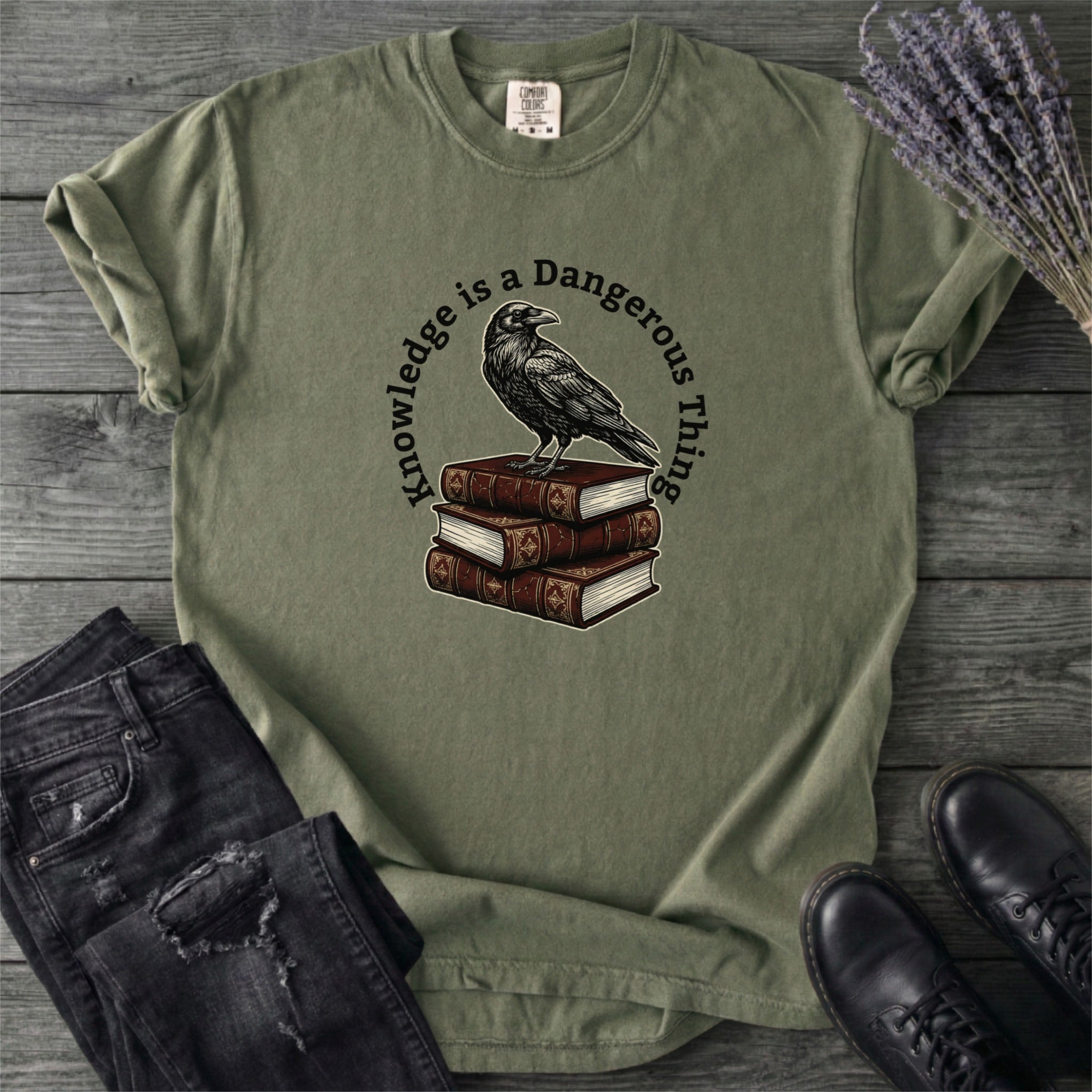 Knowledge Is A Dangerous Thing Raven And Books T-Shirt