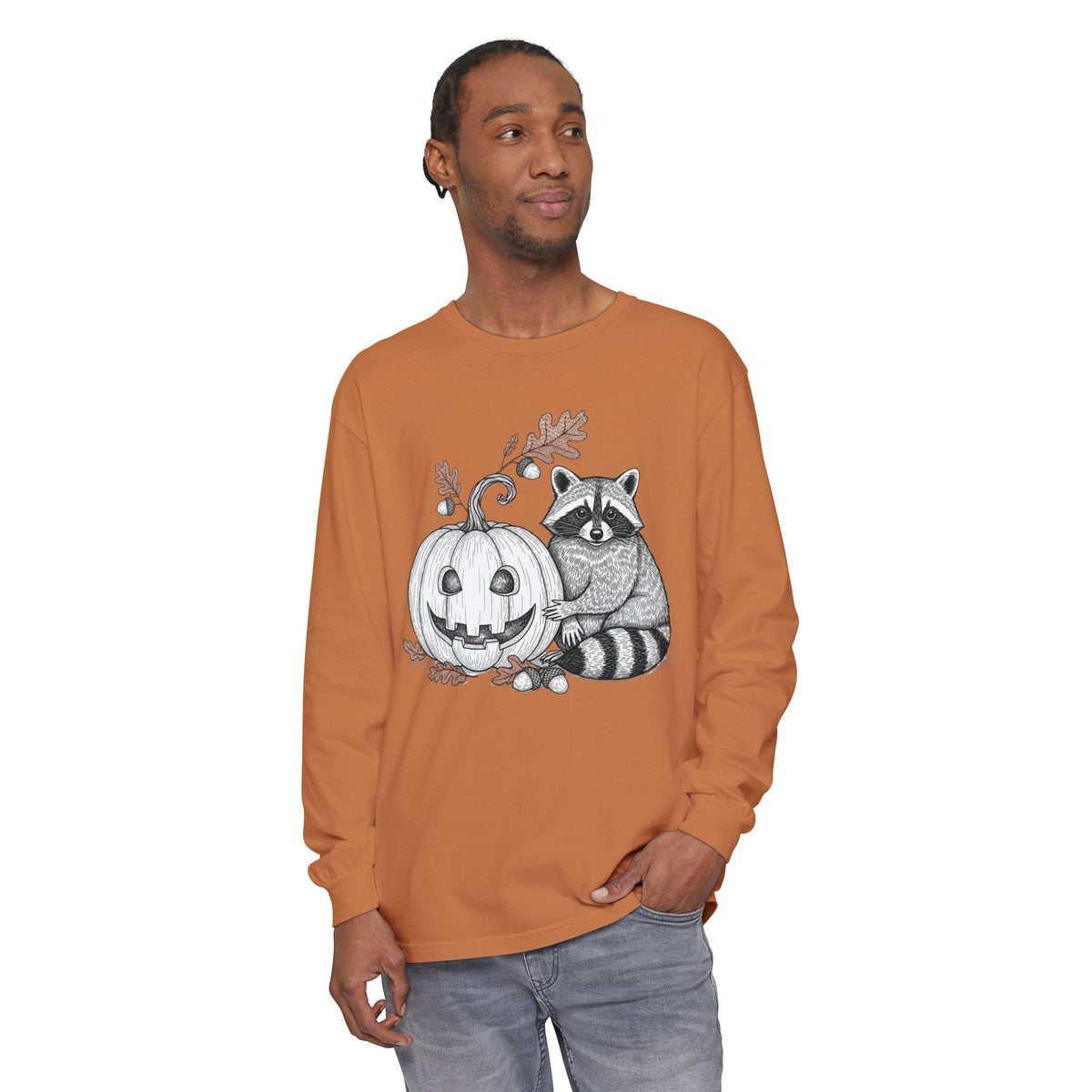 Raccoon And Pumpkin Long Sleeve T-Shirt