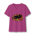 Black Cat Rolling Leaves V-Neck T-Shirt