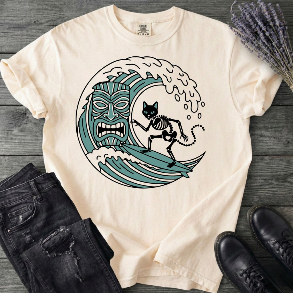 Surfing Cat Skeleton T-Shirt
