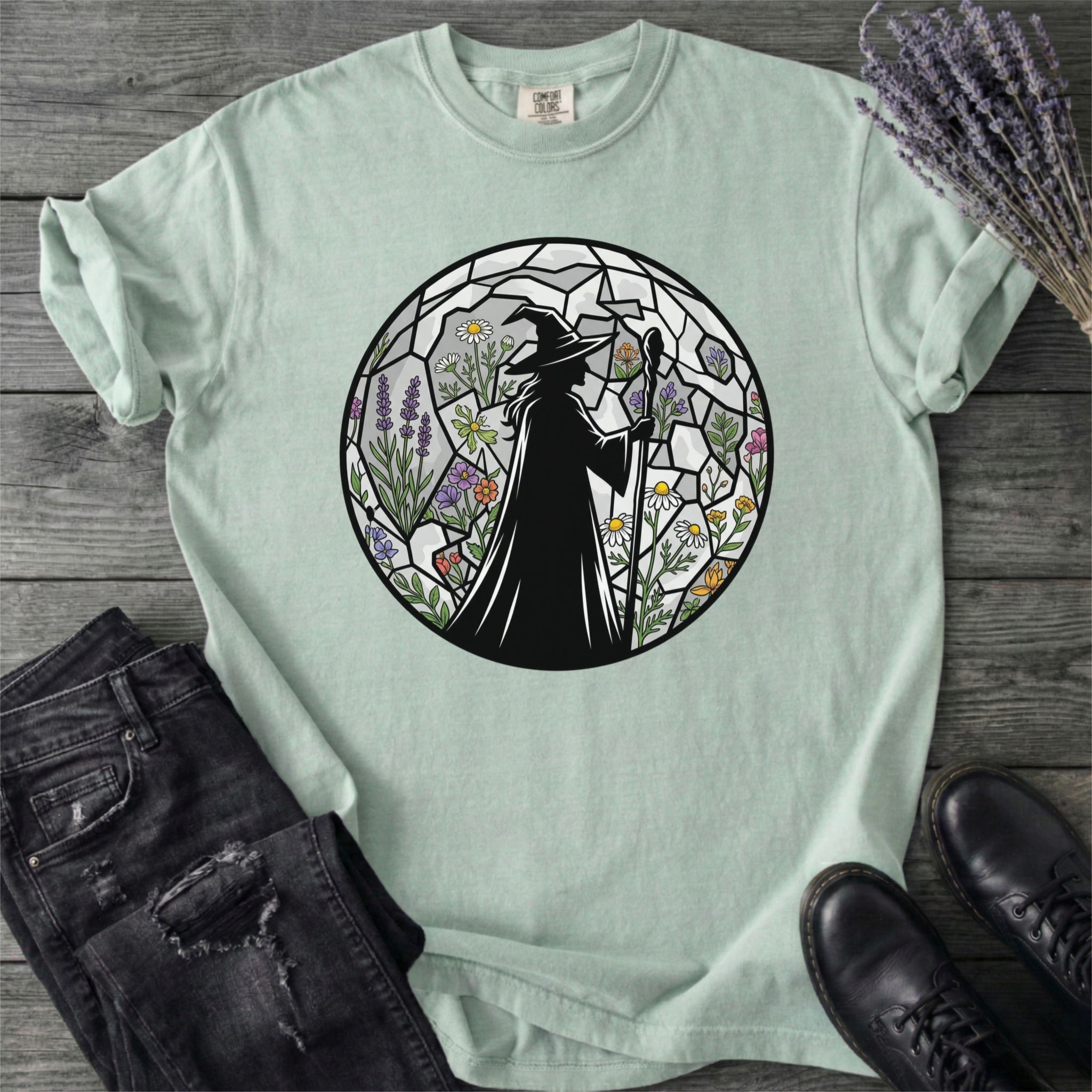 Stained Glass Botanical Witch T-Shirt