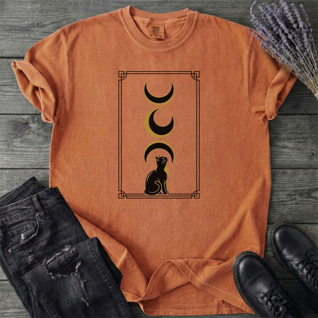Art Deco Black Cat Moon Phases T-Shirt