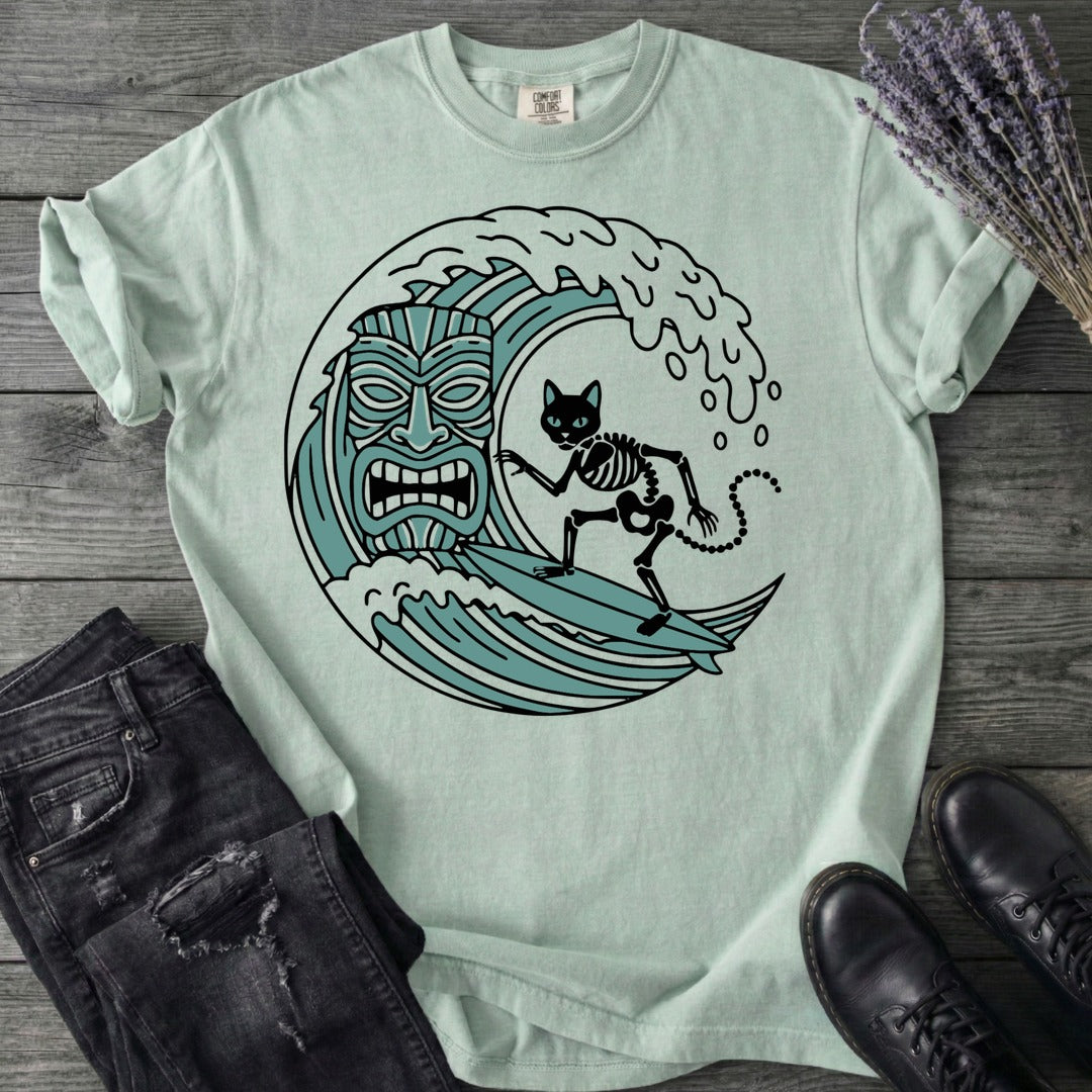 Surfing Cat Skeleton T-Shirt
