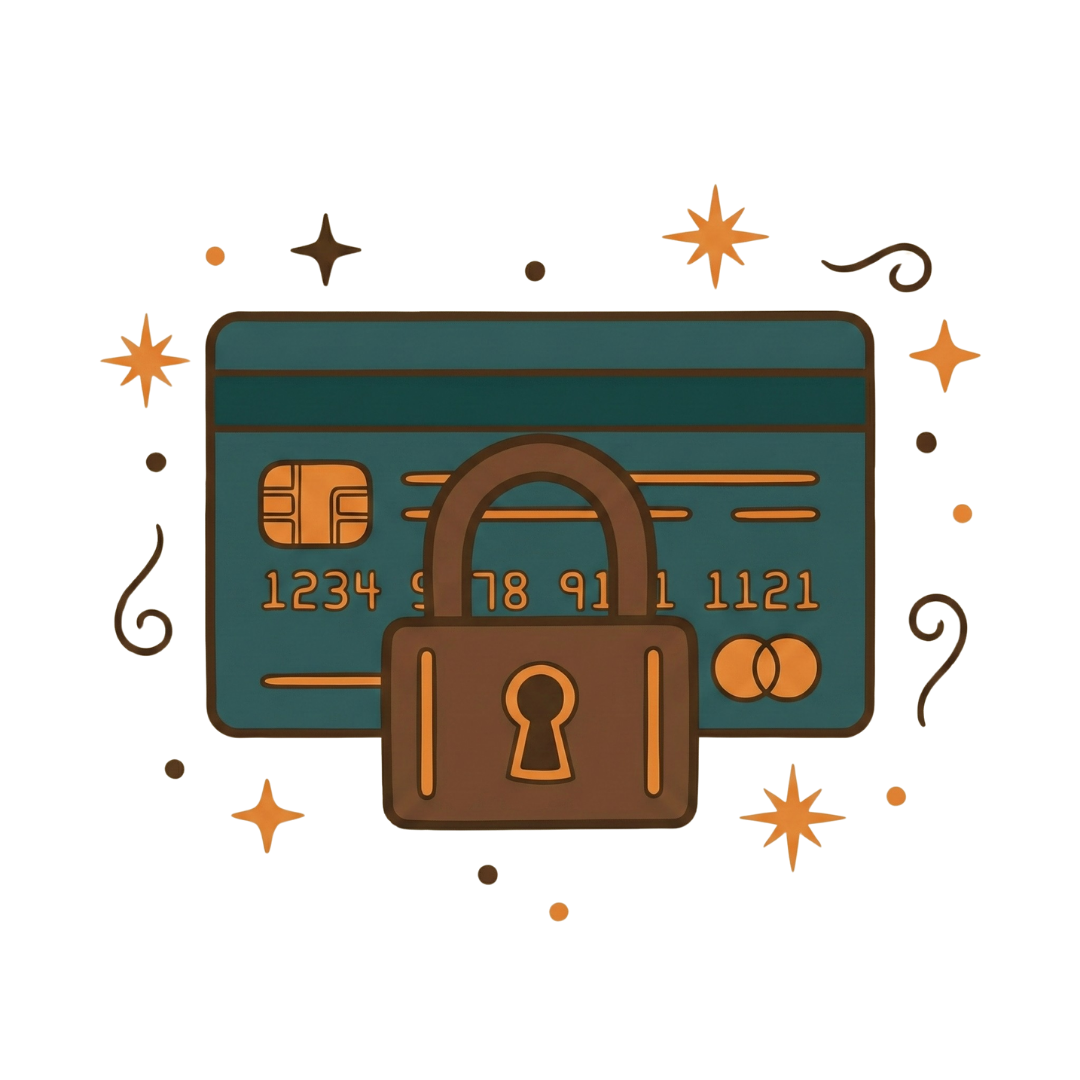 Illustration of a credit card and a lock on a white background
