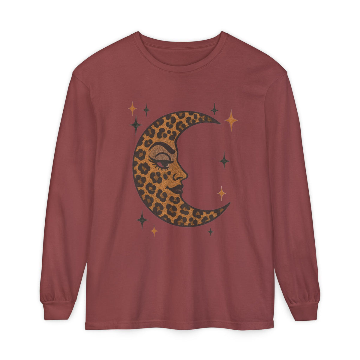 Leopard Print Crescent Moon Long Sleeve T-Shirt