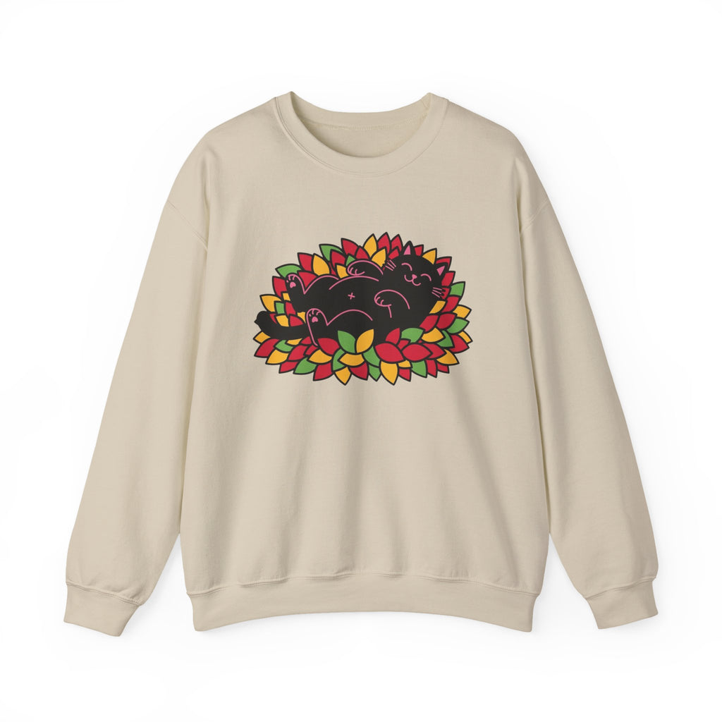 Black Cat Rolling Leaves Sweatshirt