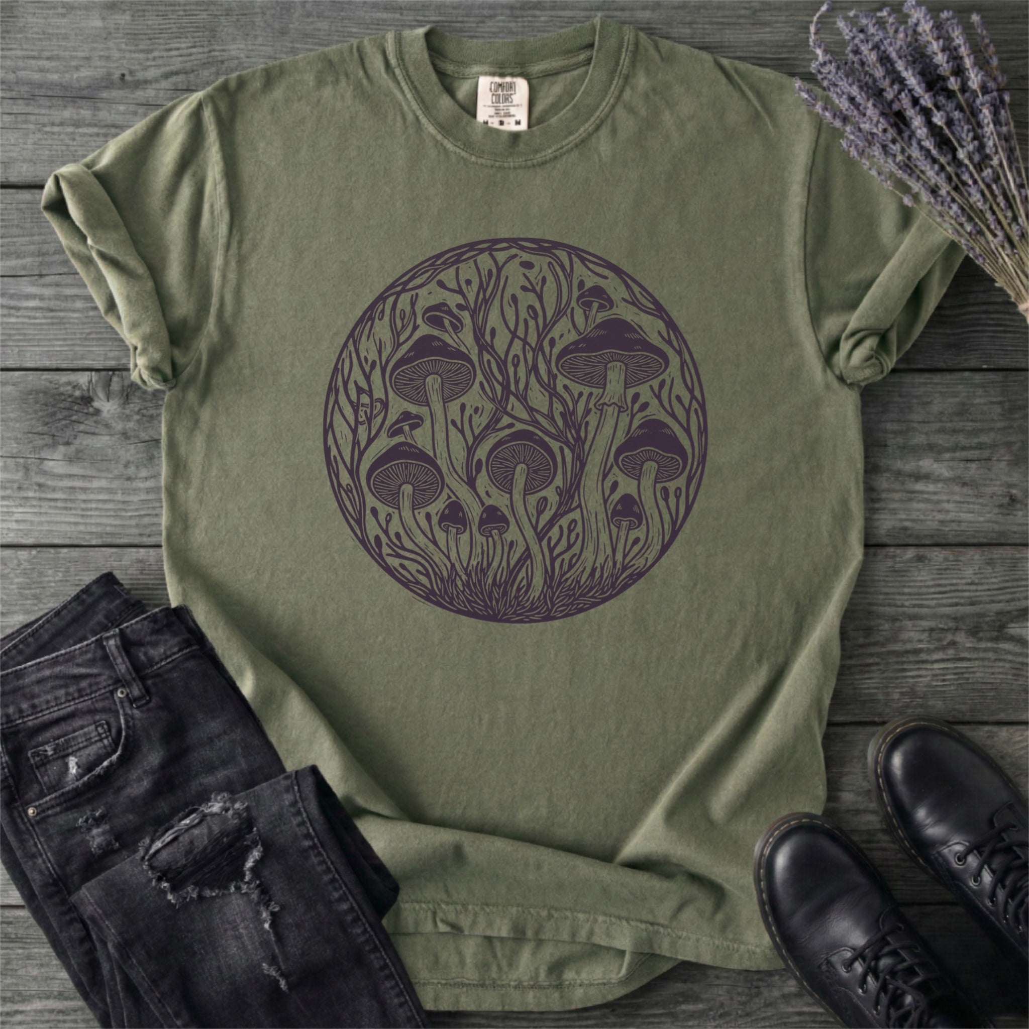 Linocut Mushroom Circle T-Shirt