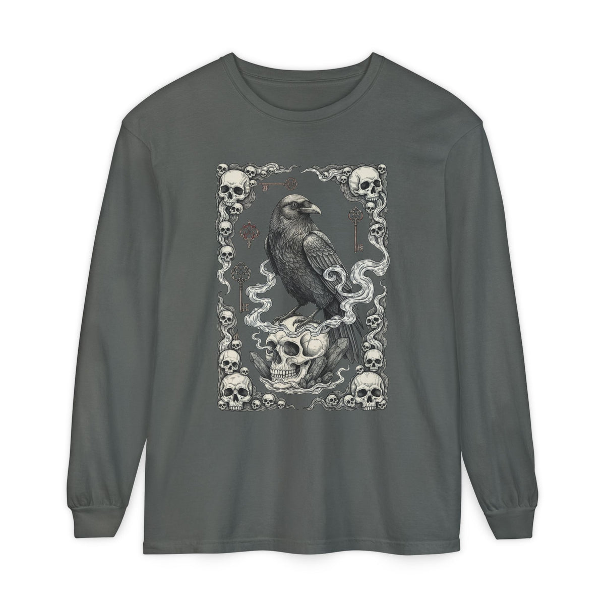 Raven Skull Card Long Sleeve T-Shirt