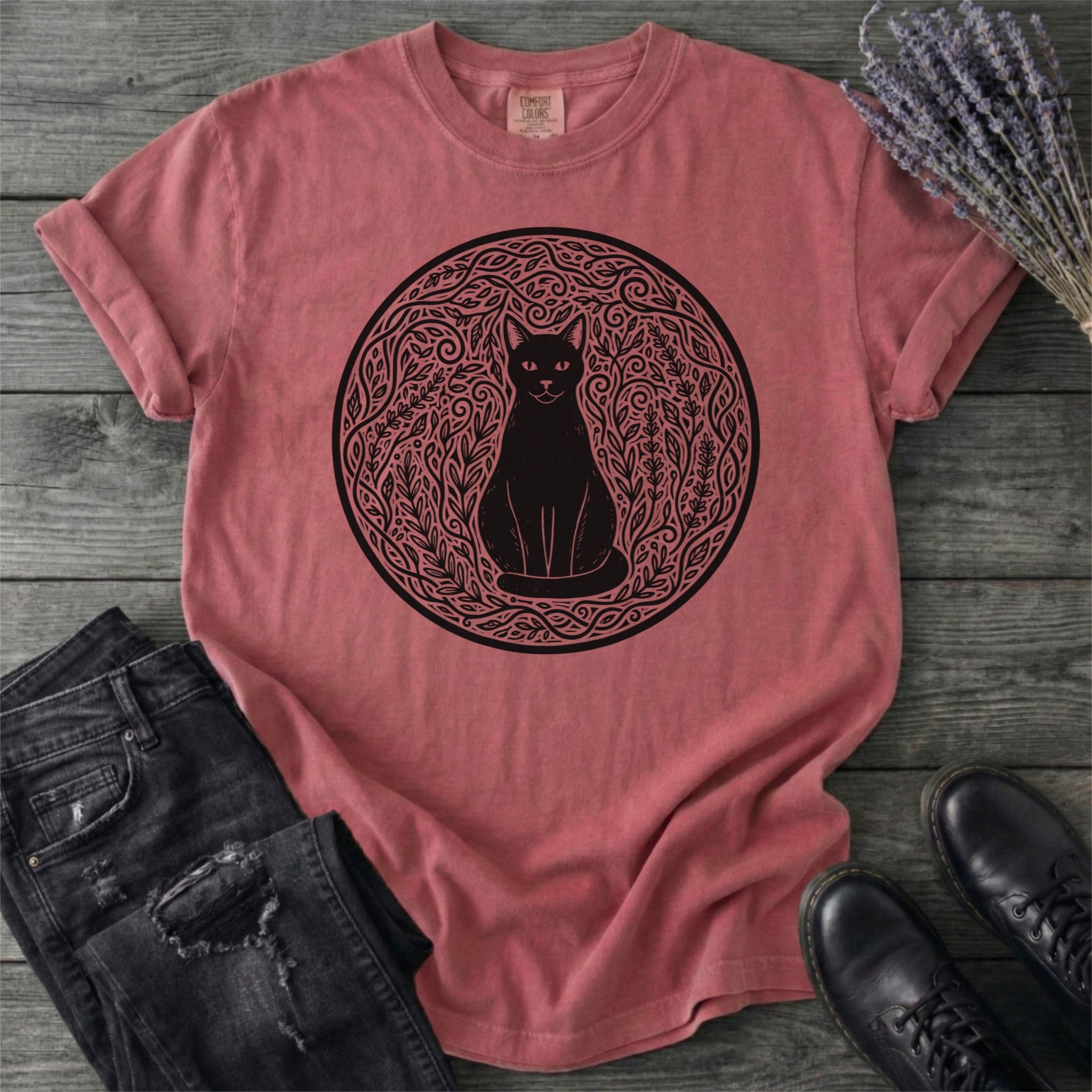 Garden Cat Linocut T-Shirt