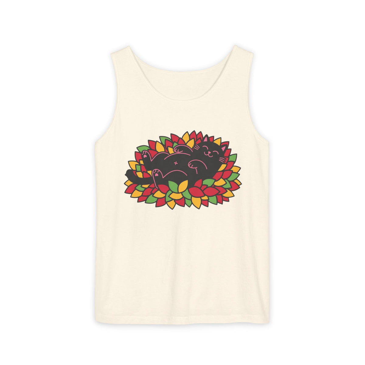 Black Cat Rolling Leaves Tank Top