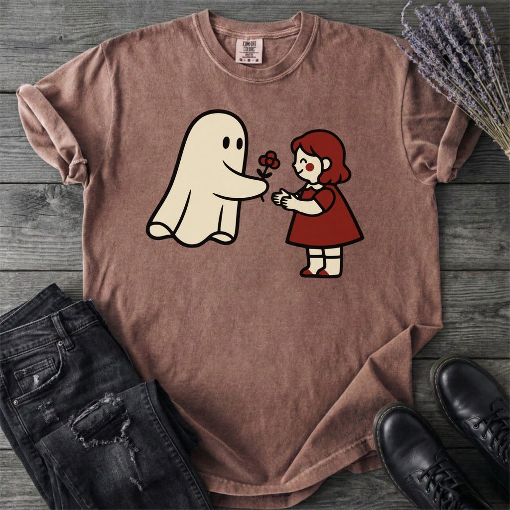 Ghost Giving Girl Flower T-Shirt