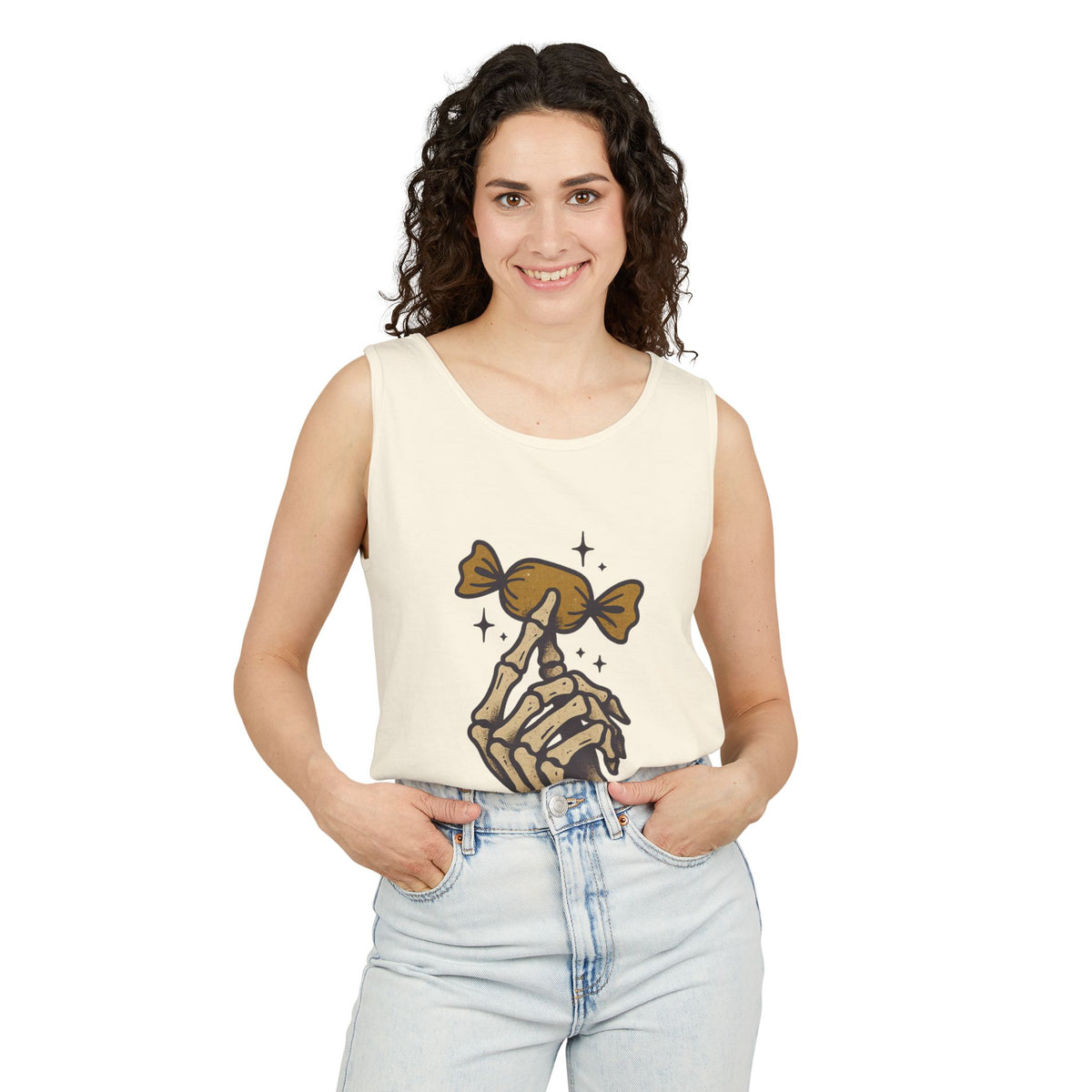 Skeleton Hand Holding Candy Tank Top