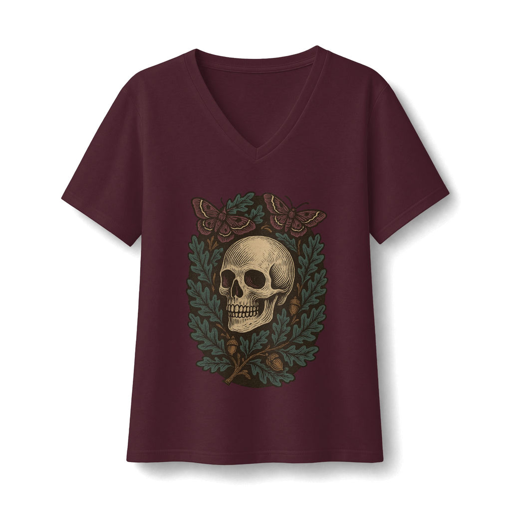 Skull And Moths V-Neck T-Shirt