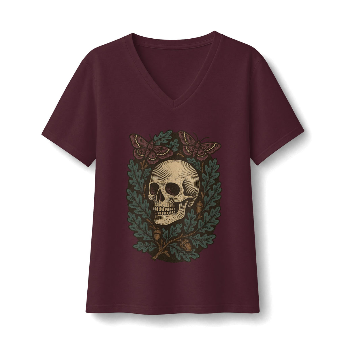 Skull And Moths V-Neck T-Shirt