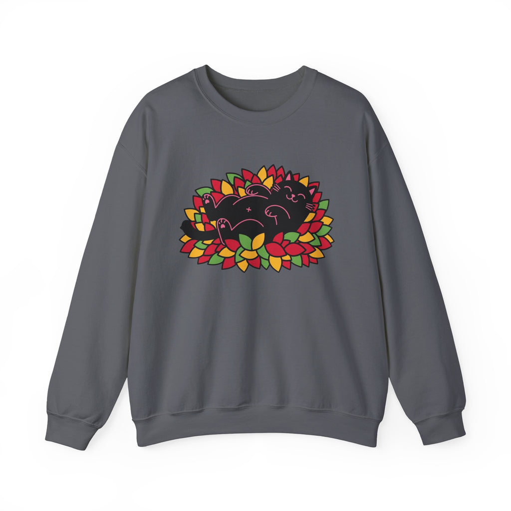 Black Cat Rolling Leaves Sweatshirt
