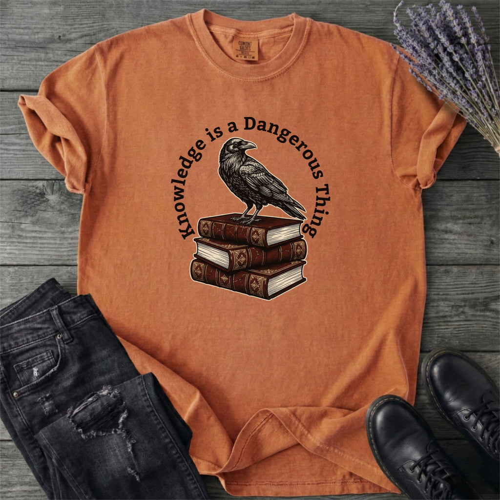 Knowledge Is A Dangerous Thing Raven And Books T-Shirt