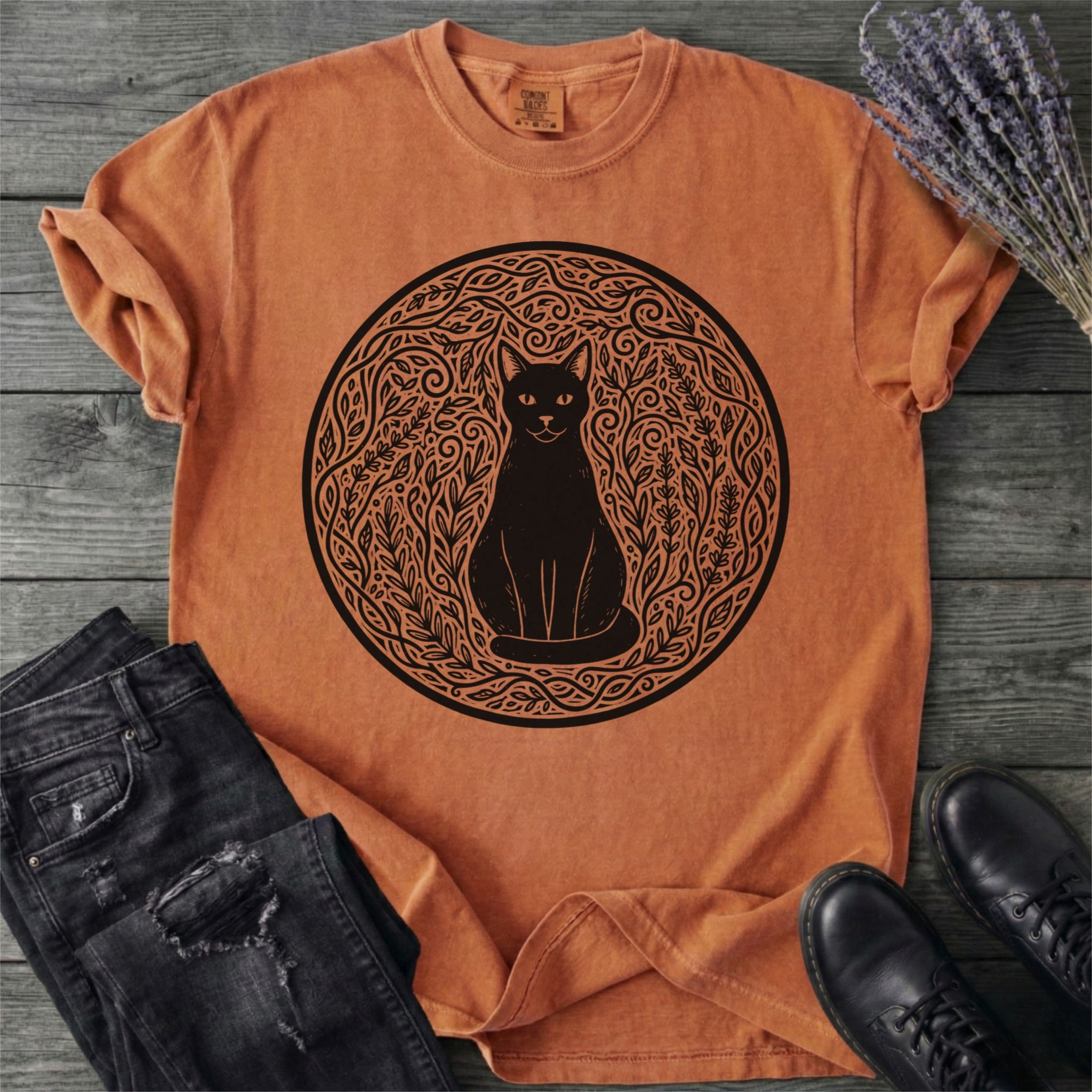 Garden Cat Linocut T-Shirt
