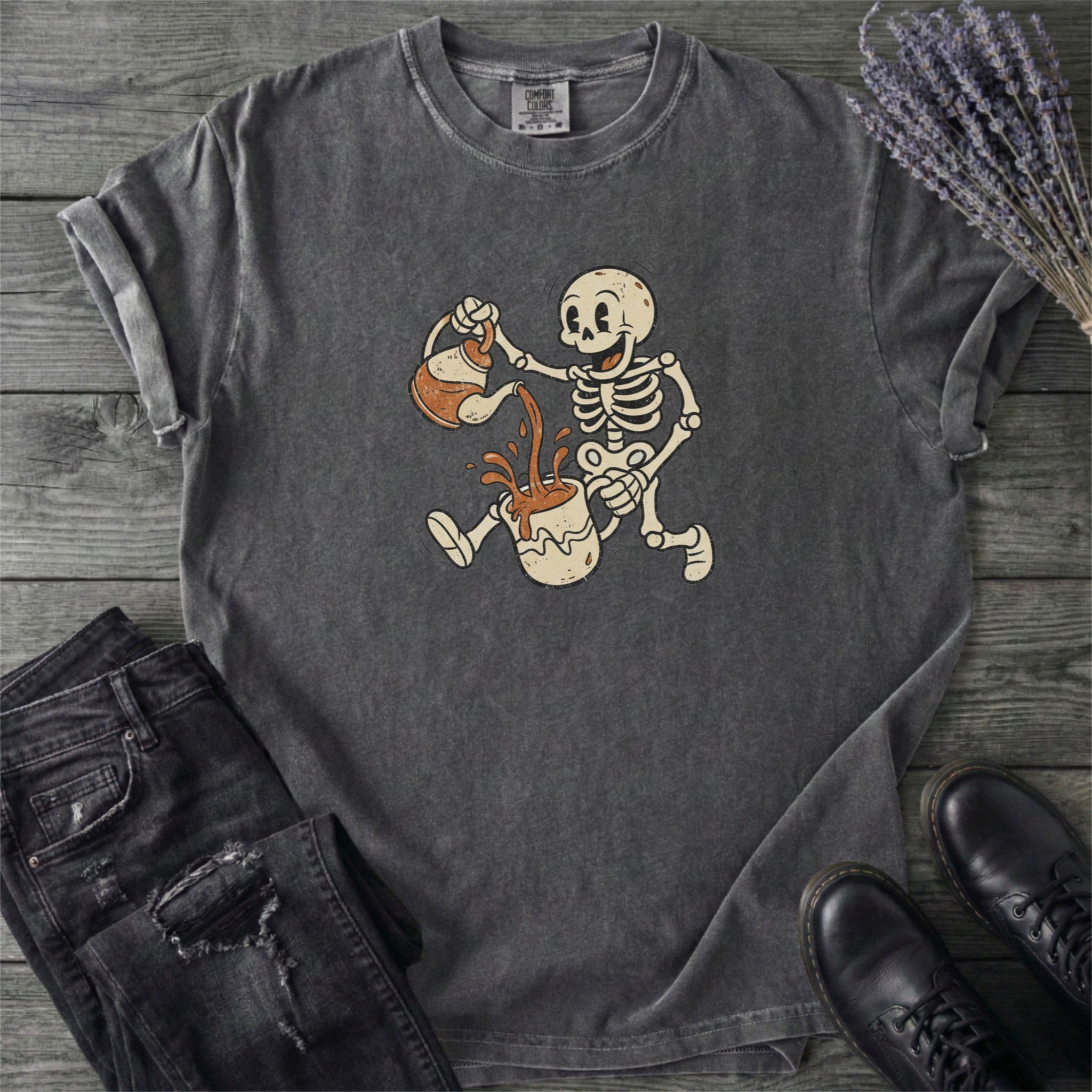 Coffee Skeleton Cartoon T-Shirt