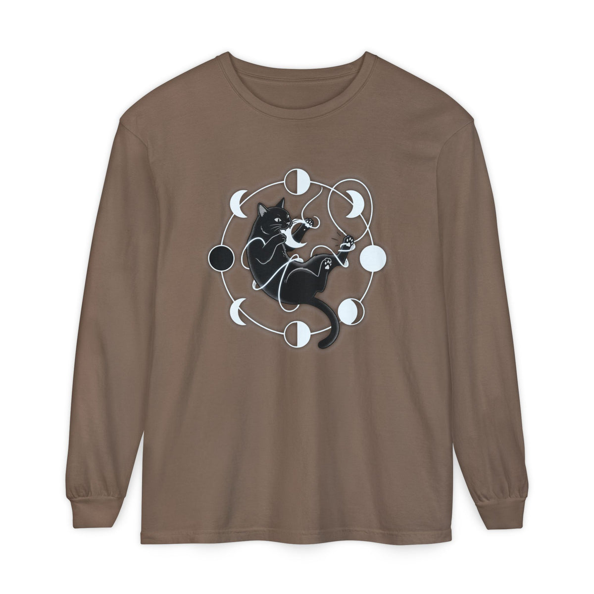 black cat pouncing on moon phases Long Sleeve T-Shirt